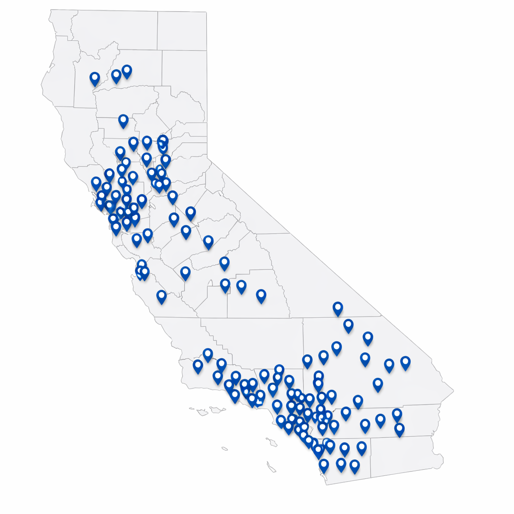 over 100 locations throughout California